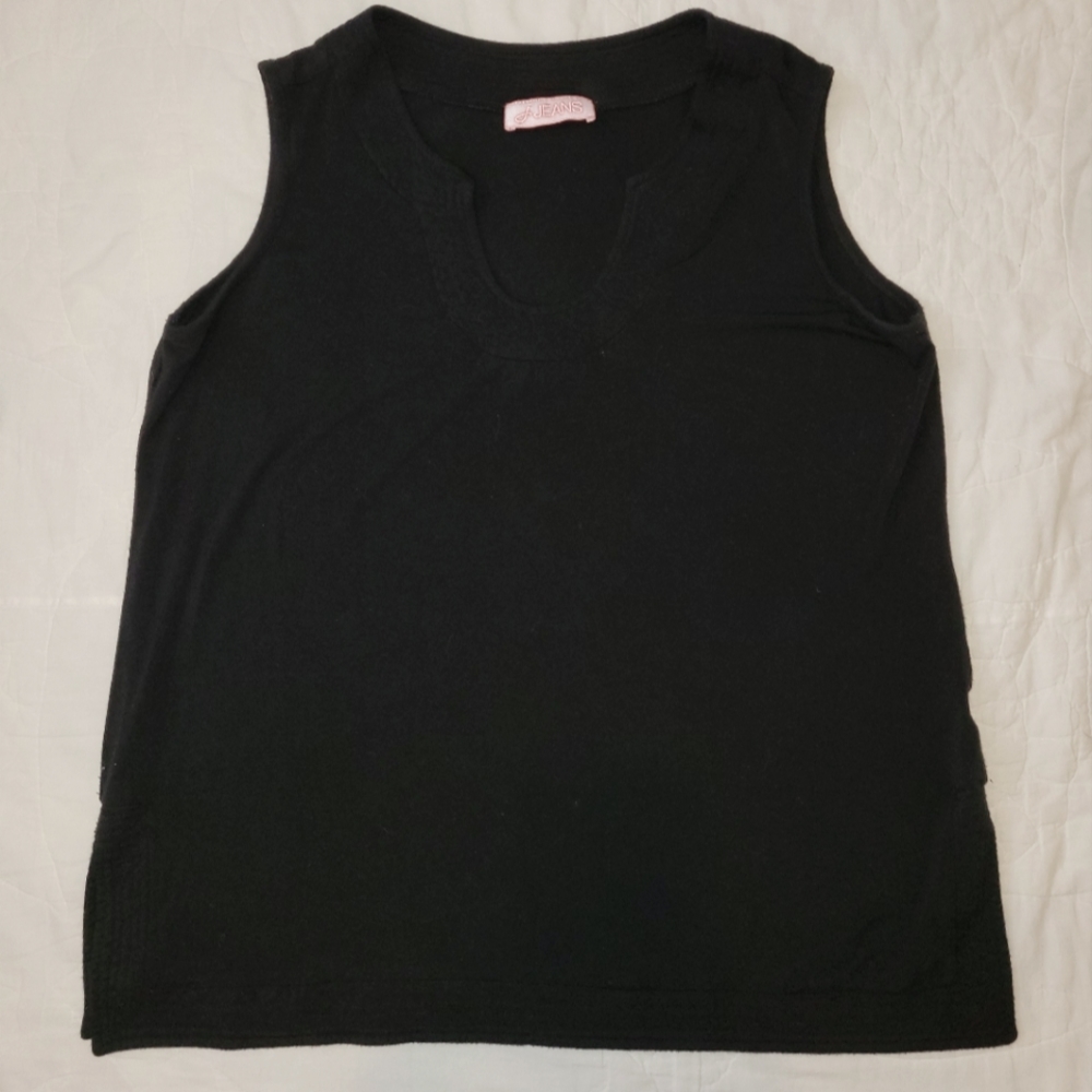 Black dressy tank top, "U" cutout below collar